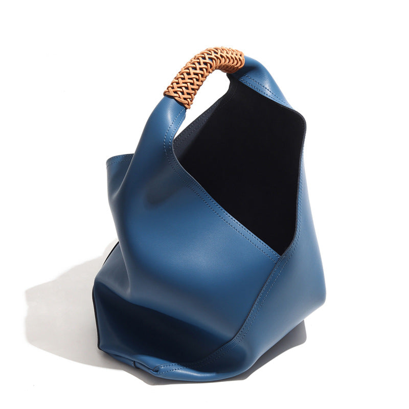 Sculptural Soft-Leather Slouch Hobo Tote with Braided Top Handle