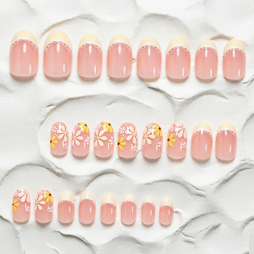 Elegant Floral French Tip Press-On Nails Kalsten