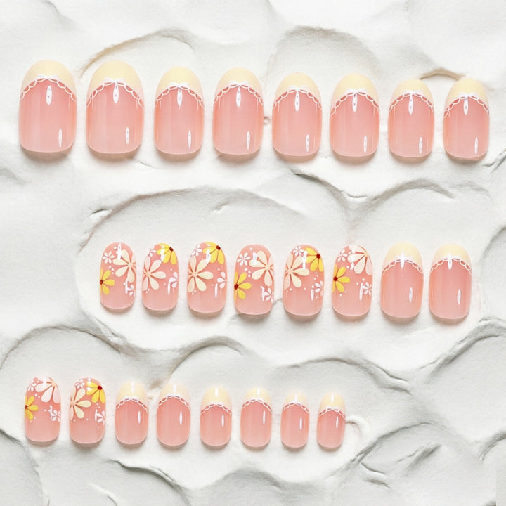 Elegant Floral French Tip Press-On Nails Kalsten