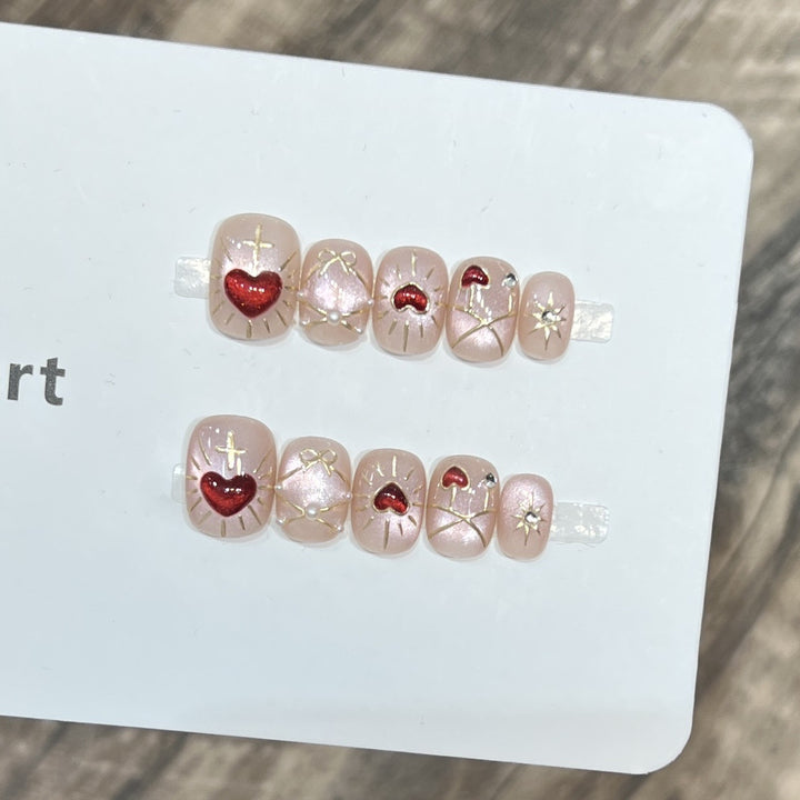 Artistic Heart-Themed Press-On Nail Art Set Kalsten