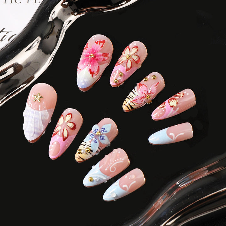 Artistic Floral-Themed Press-On Nail Set Kalsten