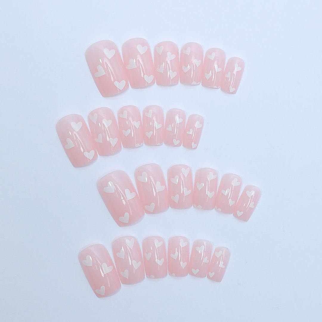Heart-Themed Full Cover Press-On Nails Kalsten