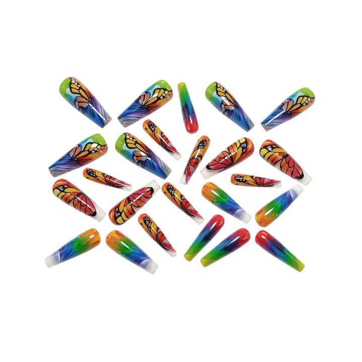 Artificial nails with colorful butterfly design and holographic accents Kalsten