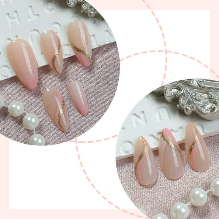 High-Quality Press-On Nails with Elegant Gold Accent Designs Kalsten