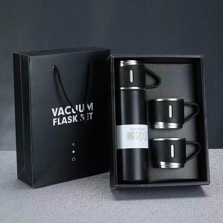 Women’s stainless steel vacuum flask with two accompanying cups Kalsten