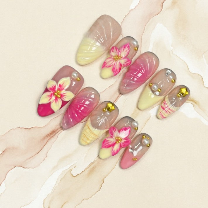 Artificial nails with floral 3D motifs Kalsten