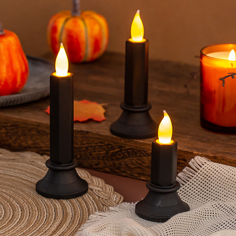 Flickering LED pillar candle in real wax look with removable holder