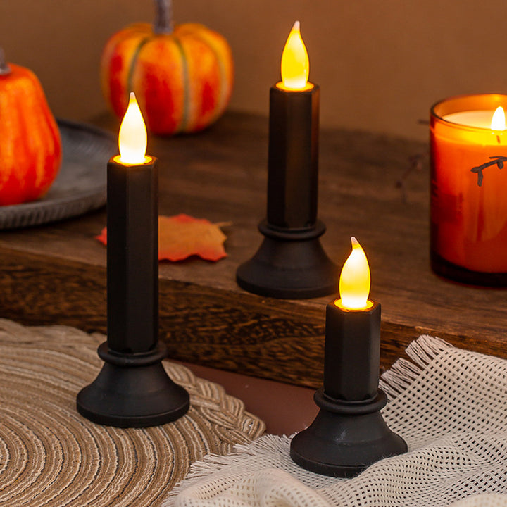 Flickering LED pillar candle in real wax look with removable holder
