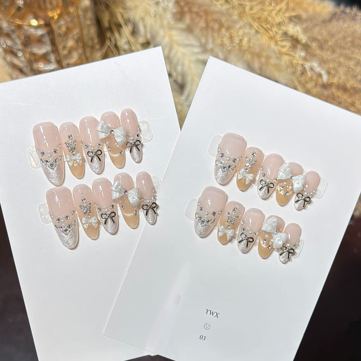 Glamorous Bow-Embellished Press-On Nail Art Set Kalsten