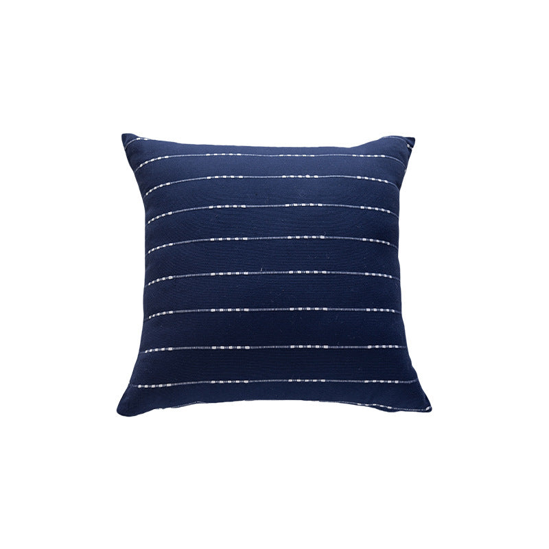 Handwoven Square Throw Pillow Cover with Horizontal Beaded Embroidered Stripes