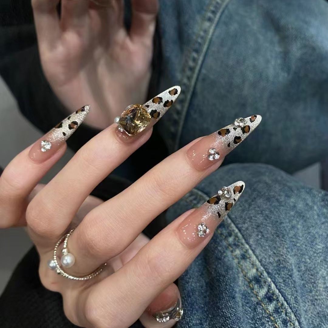Decorative Stiletto Press-On Nails with Gem Accents Kalsten