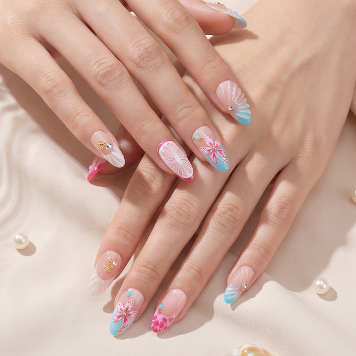 Artistic Floral Press-On Nail Set with 3D Accents Kalsten