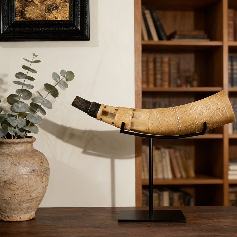 Artisan Carved Decorative Horn Display