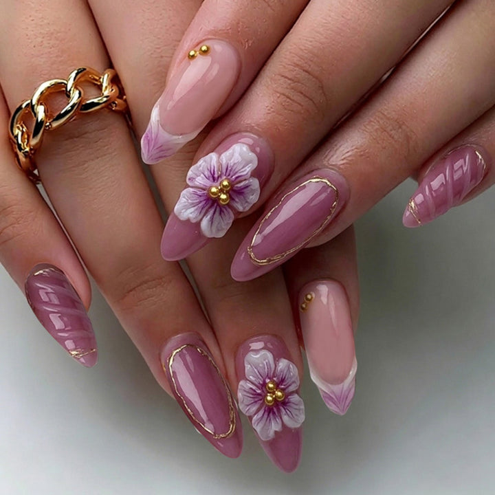 Premium Decorative Press-On Nail Set with Floral Accents Kalsten