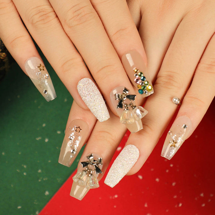 Artful Nail Extensions with Glitter and Rhinestone Embellishments Kalsten