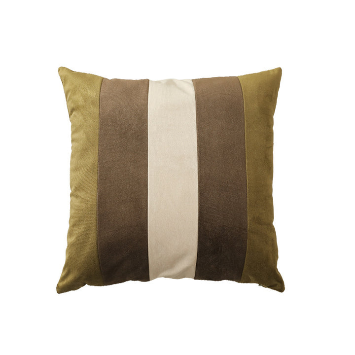 Striped square velvet decorative cushion with contrasting inserts