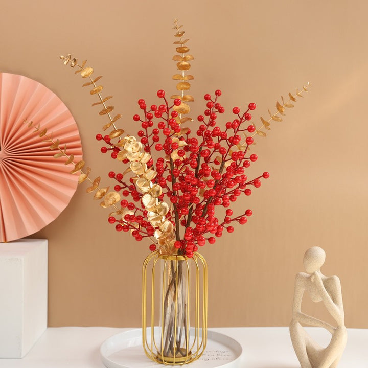 Decorative Berry Branch with Glossy Finish for Decor