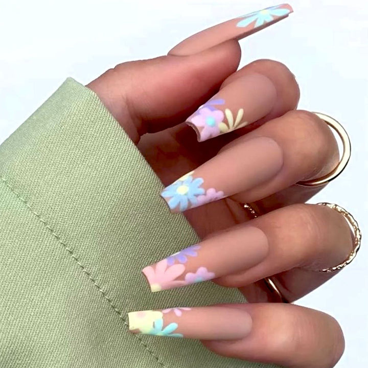 Floral Matte Long Press-On Nails Kalsten