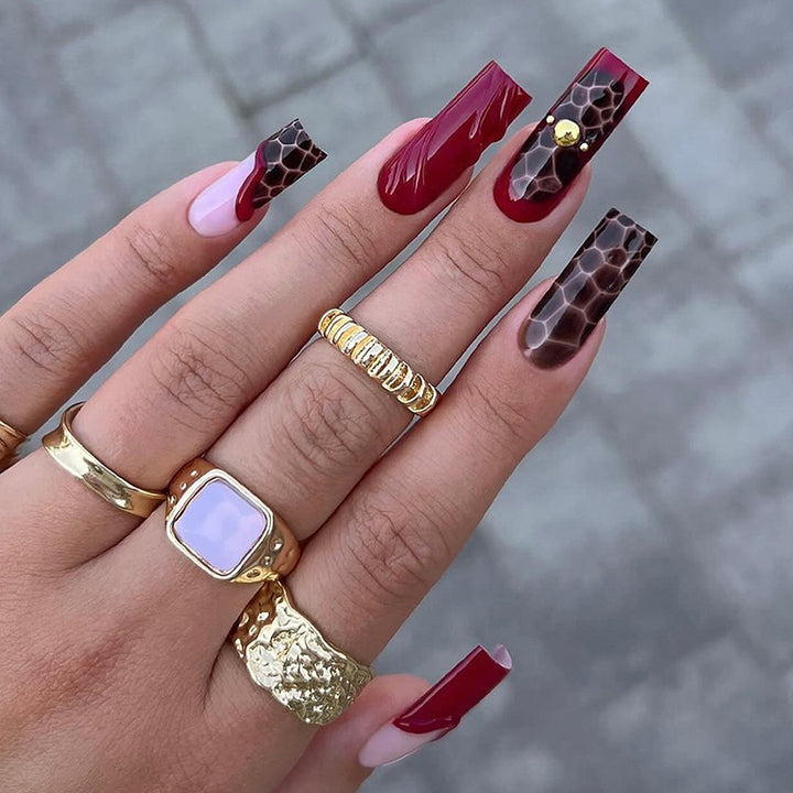 Artistic Press-On Nail Set with Decorative Patterns kalsten