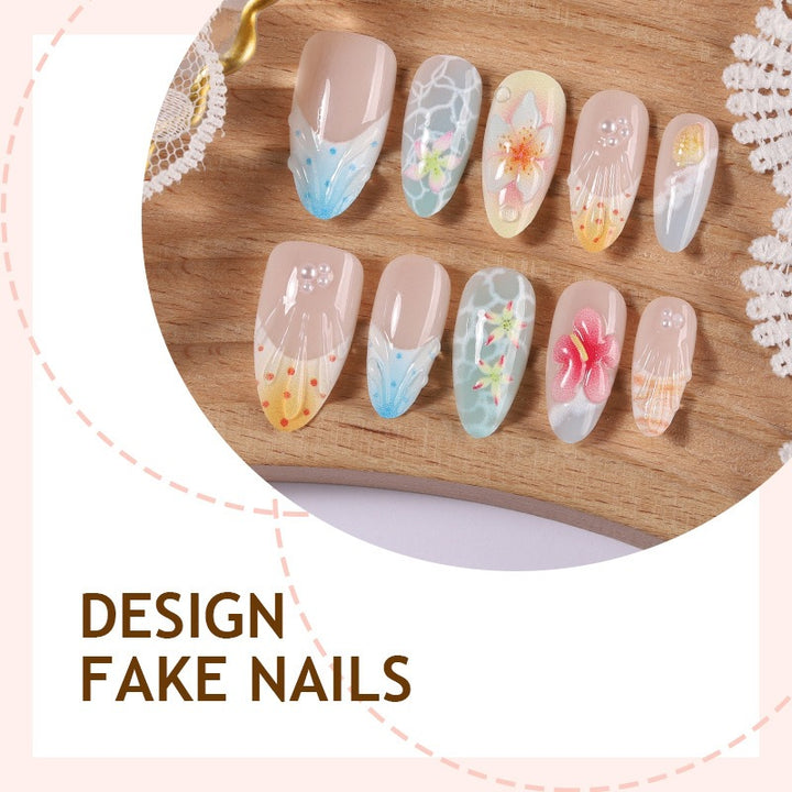 Artificial nail set with colorful floral and maritime designs Kalsten