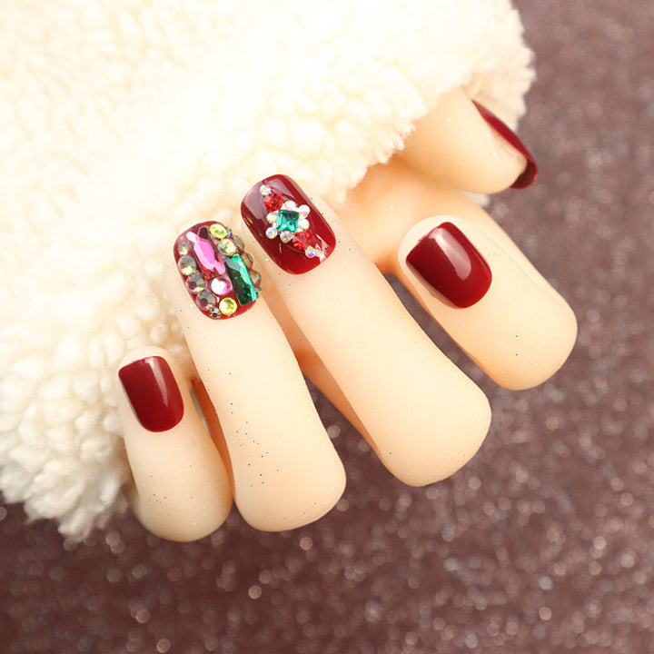 Decorative Press-On Nail Set with Gem Accents