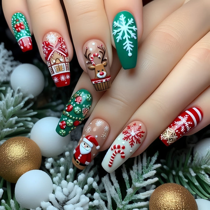 Artificial Nails Set with Festive Christmas Designs Kalsten