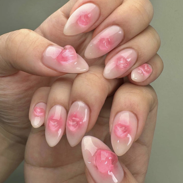 Artistic Nail Extensions with Rose Design Kalsten