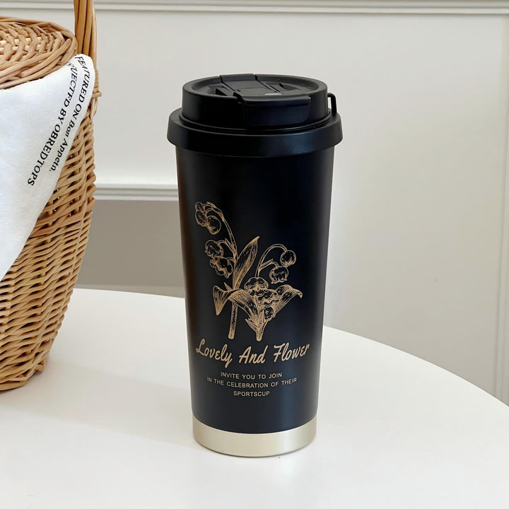 Women Travel Mug with Elegant Flower Illustration Kalsten