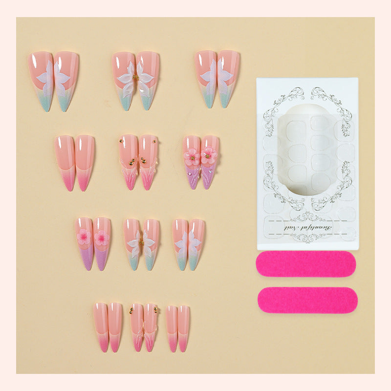 Elegant Artistic Press-On Nail Set with Floral Designs kalsten