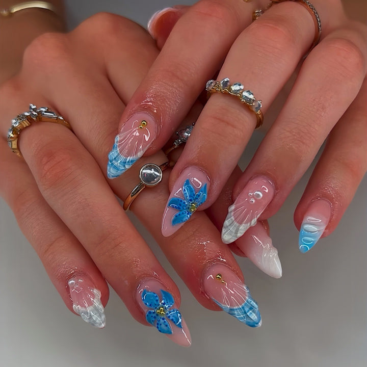 3D Floral and Ocean-Themed Nail Art Extensions Kalsten