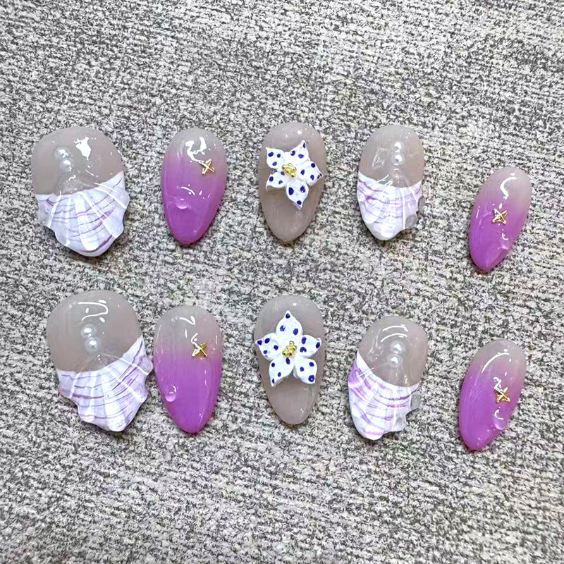 Artistic Press-On Nail Set with Floral and Ombre Design Kalsten