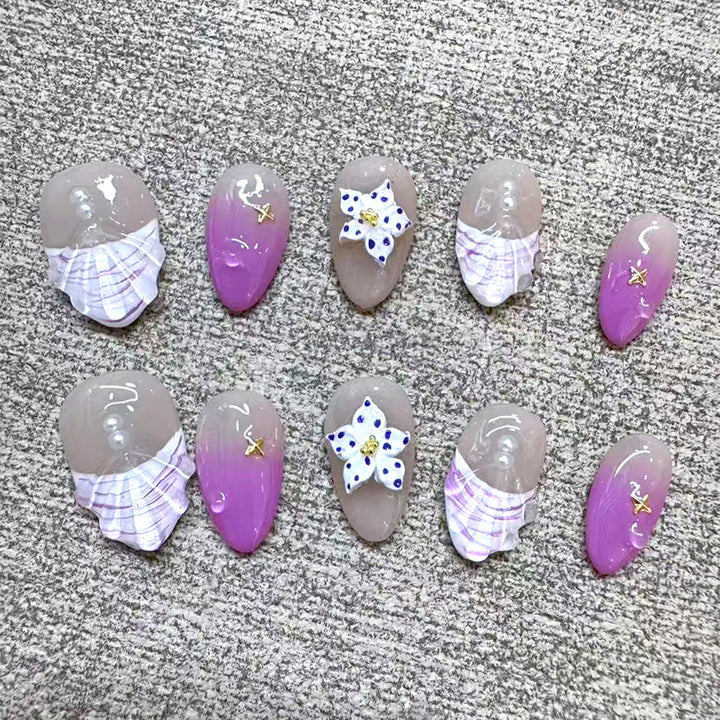 Artistic Press-On Nail Set with Floral and Ombre Design Kalsten