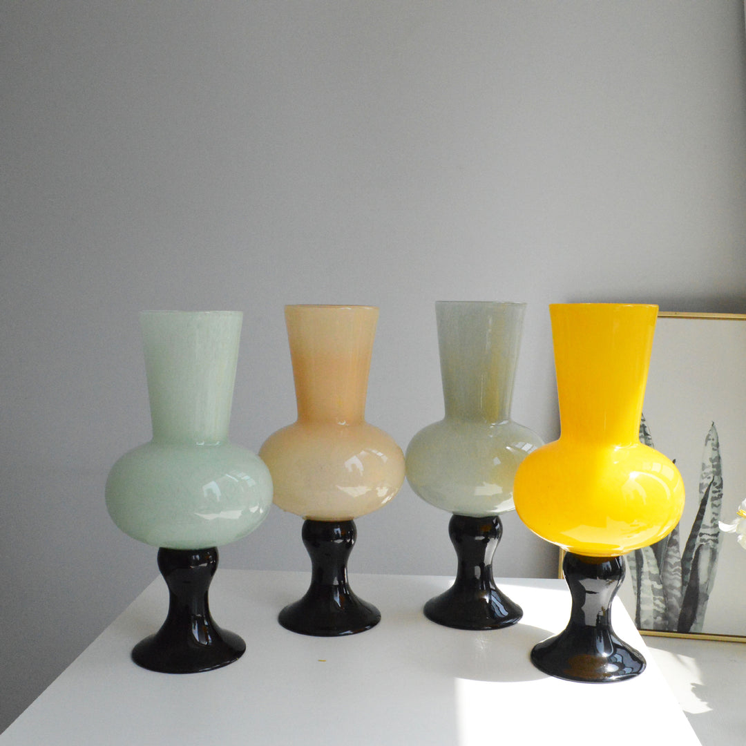 Sculptural Tall Neck Blown Glass Pedestal Vase Kalsten