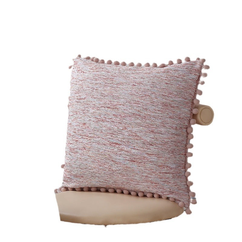 Rectangular decorative pillowcase with mottled chenille structure and pompom trim Kalsten