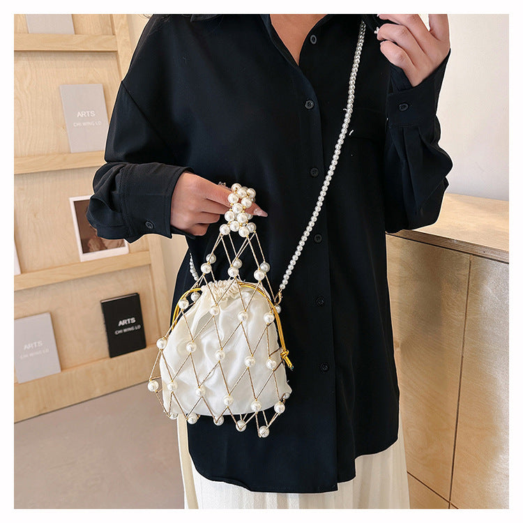 Elegant Pearl-Embellished Drawstring Bag