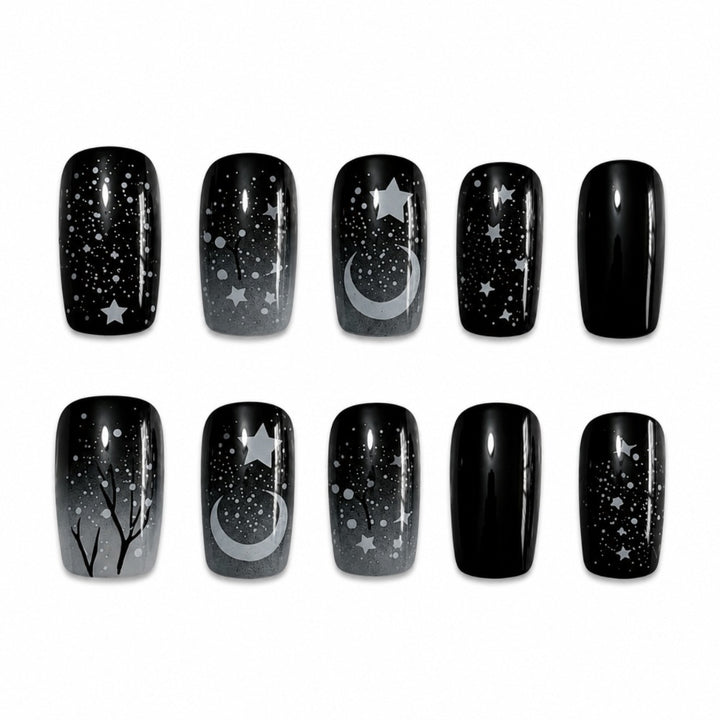 Artistic Press-On Nail Art Set with Starry Night Design Kalsten