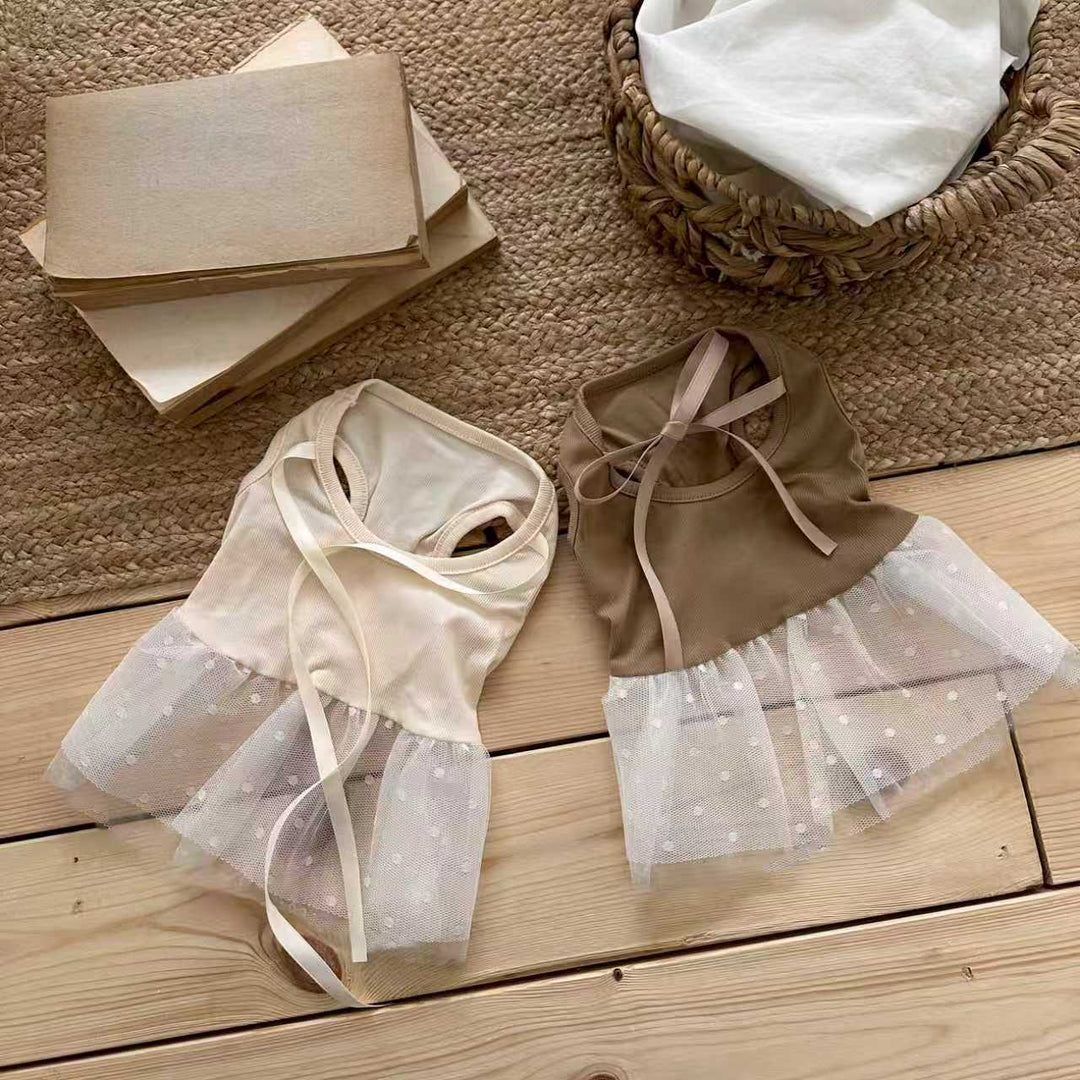 Pet Tulle Tutu Dress Harness with Ribbed Bodice and  Tie