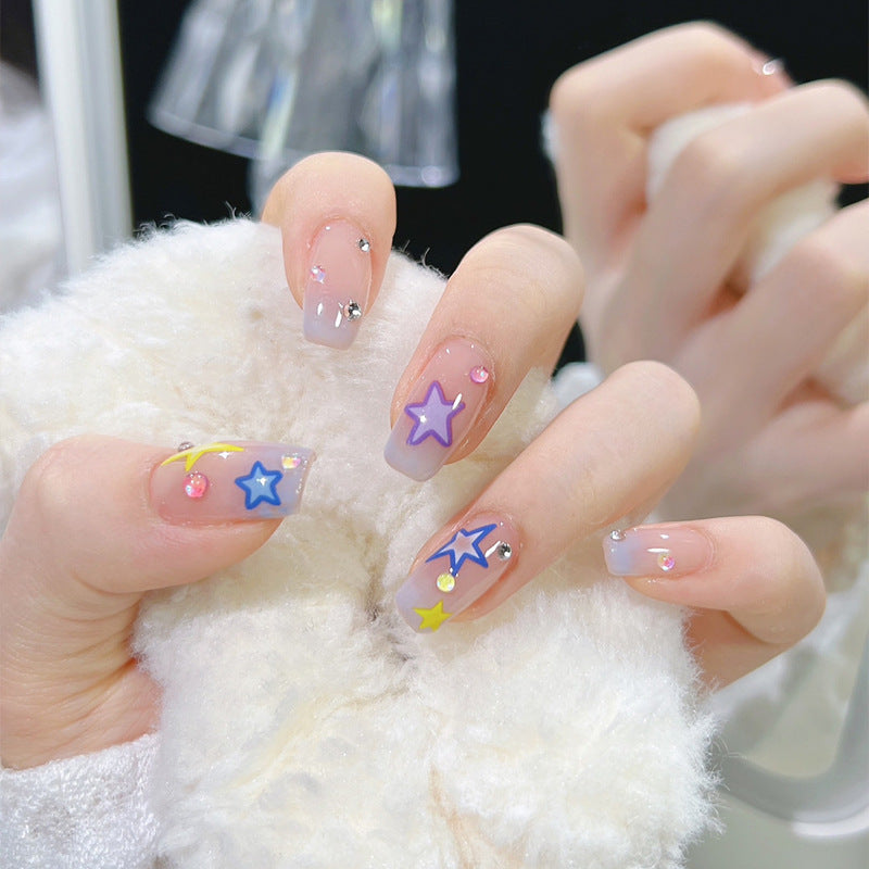 Artificial nail set with elegant blooming decorations and delicate ombre effect Kalsten