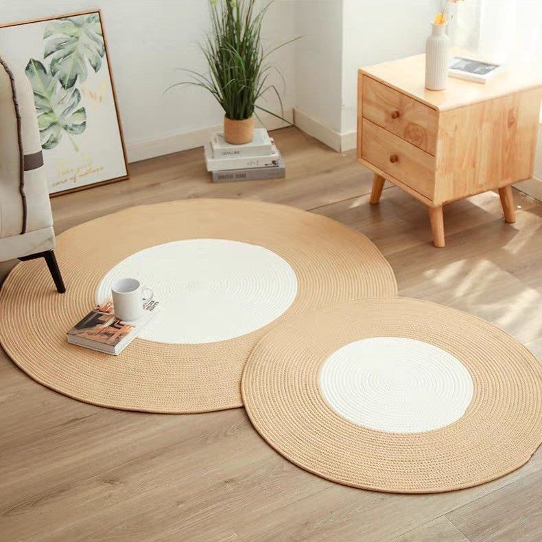 Rustic Round Rug with Fringes Kalsten