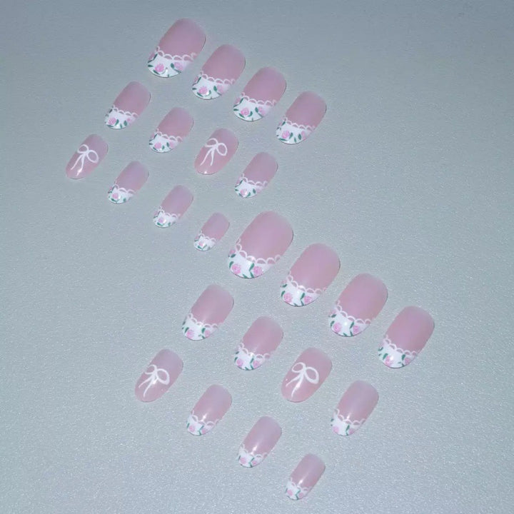 Artificial Nail Set with Elegant Bow Design Kalsten