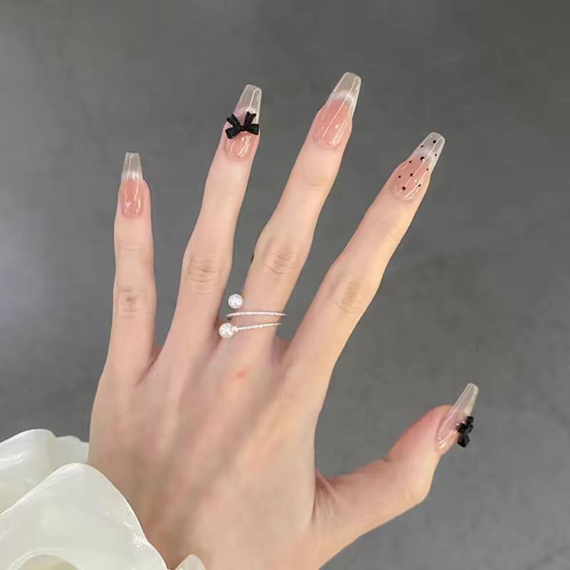 Artistic Long Stiletto Press-On Nails with Bow Accents Kalsten
