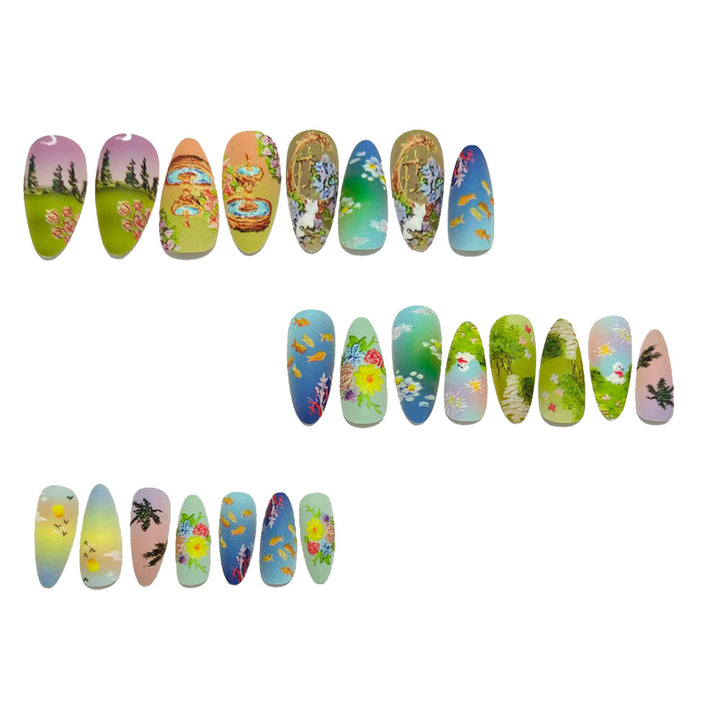Artificial nails with artful nature and water world decoration Kalsten