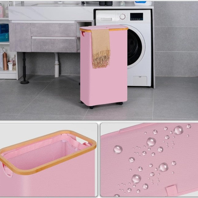 High-quality laundry container with bamboo lid and practical carrying handle Kalsten