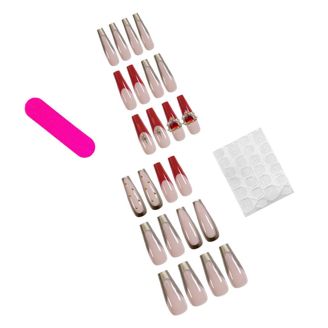 Exquisite artificial nails with heart design and glitter elements Kalsten