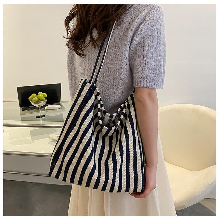 Casual Striped Canvas Tote Bag