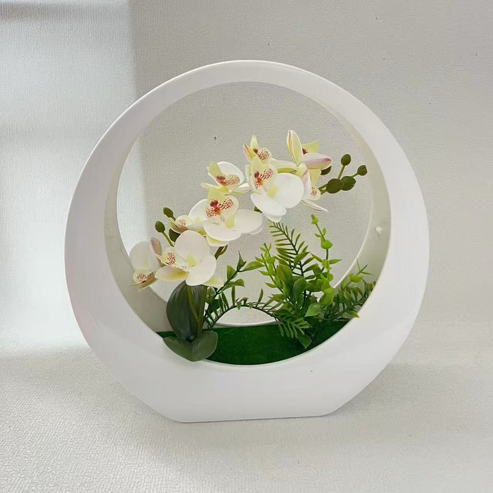 Decorative Orchid Plant in Modern Circular Vase