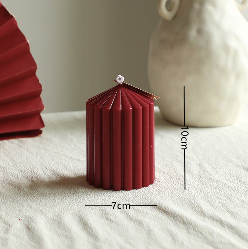 Textured Vertical-Ribbed Pointed-Top Decorative Pillar Candle