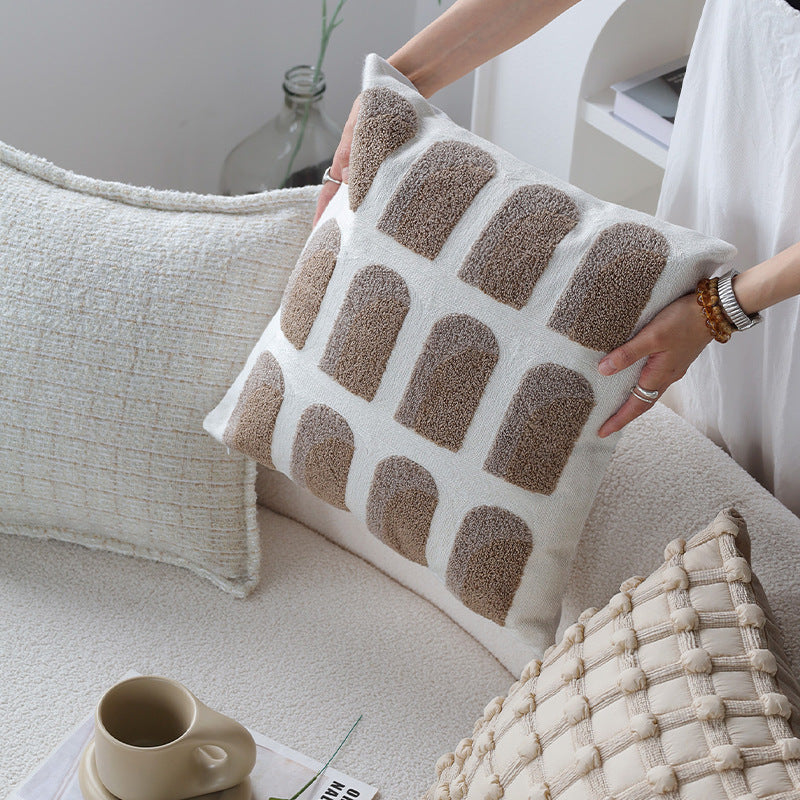 Square decorative pillow cover with tufted grid relief and tassel appliqués Kalsten