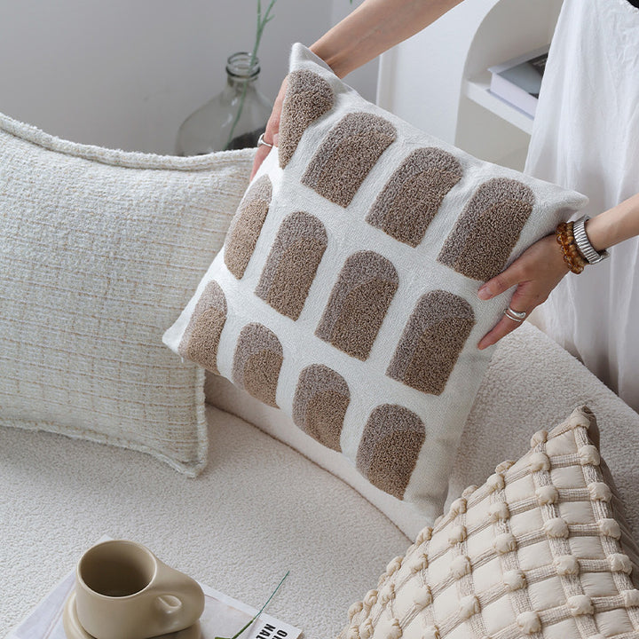 Square decorative pillow cover with tufted grid relief and tassel appliqués Kalsten