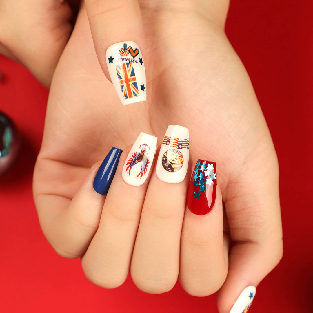Artistic Nail Extensions with Patriotic Designs Kalsten